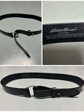 Eddie Bauer Leather Loop Post Closure Classic Casual Belt Stitching Black